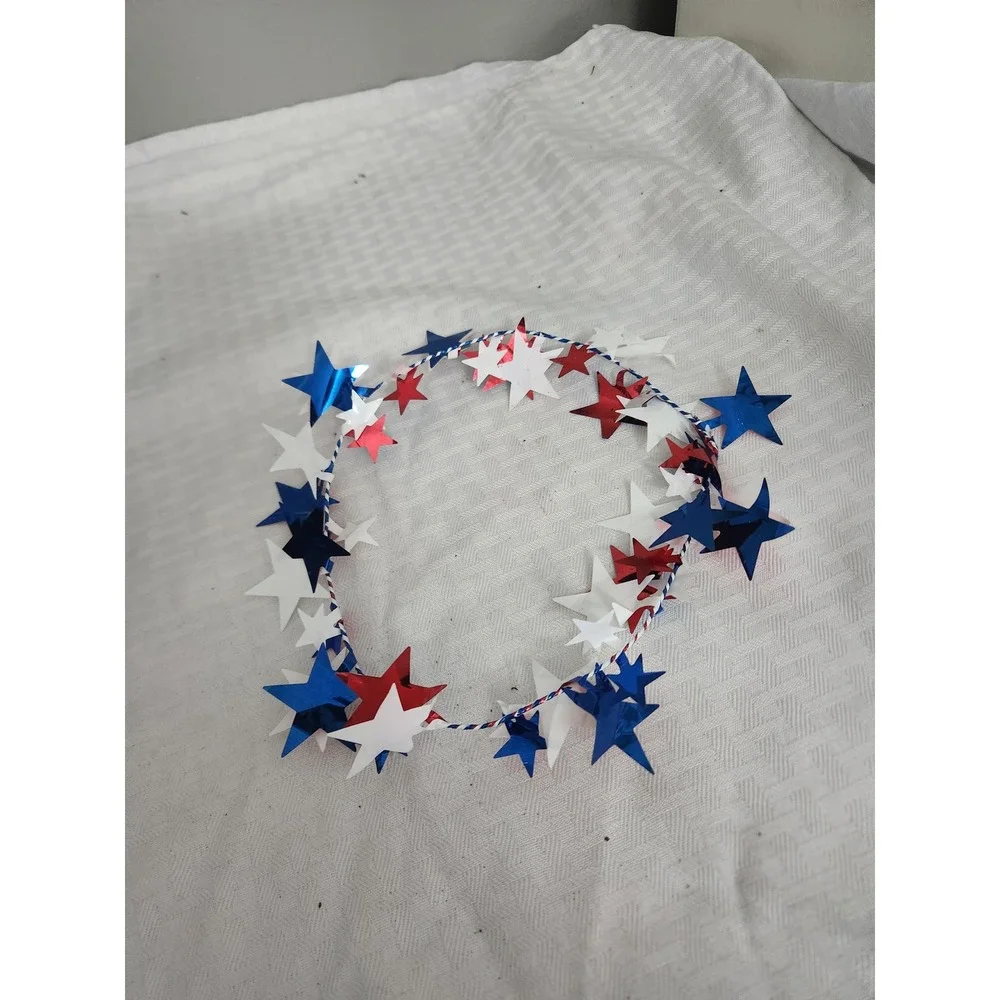 Patriotic Red White Blue Star Garland Wreath 4th of July Americana Decor